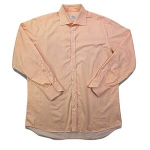 Stenströms Fitted Body Orange Stripe Twofold Cotton Dress Shirt Men 17 43